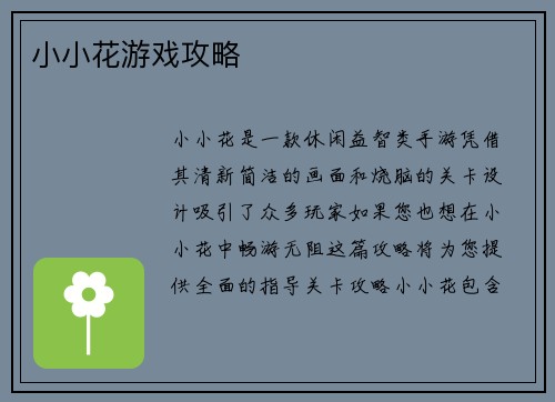 小小花游戏攻略