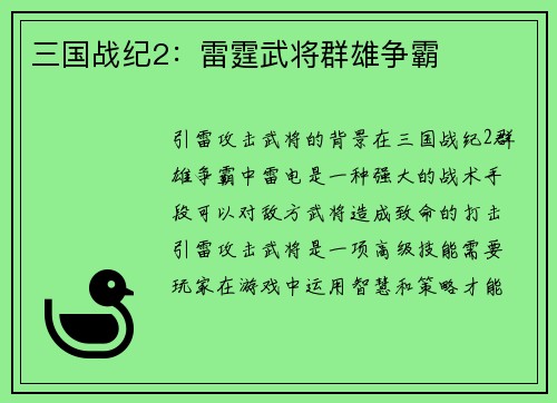 三国战纪2：雷霆武将群雄争霸