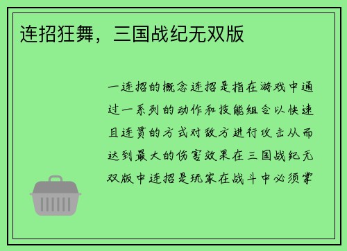 连招狂舞，三国战纪无双版